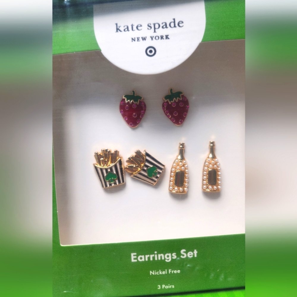 Kate Spade X Target 3 Pk Stud Earrings- Champagne/french fries/Strawberries
